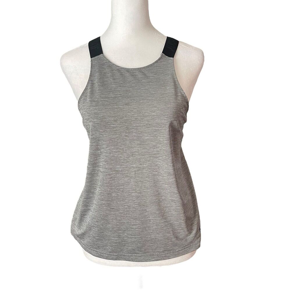 Nike Small Tank Top Gray Racerback Logo Straps Workout Activewear Dri-Fit